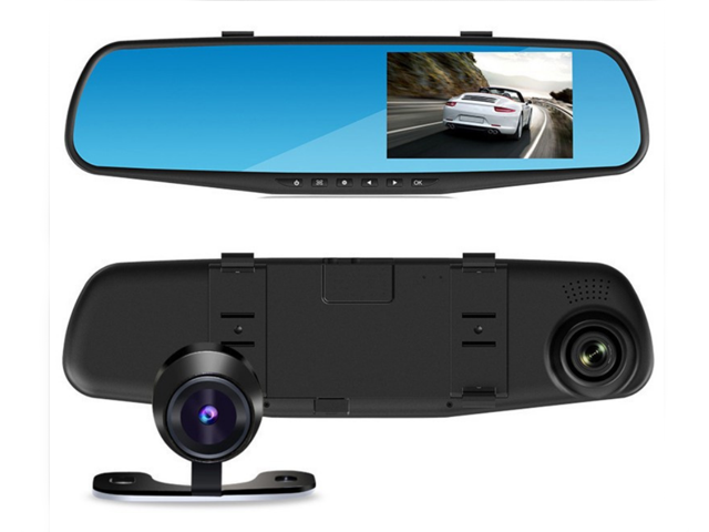 مرآة سيارة مع شاشة 4.3 انش وكاميرا أمامية وكاميرا خلفية عالية الجودة-0