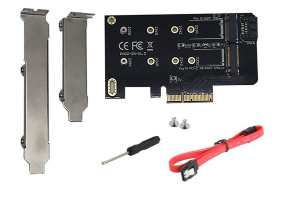 قطعة تحويل PCIe إلى M.2 NVMe مزدوج و SSD ساتا-1607